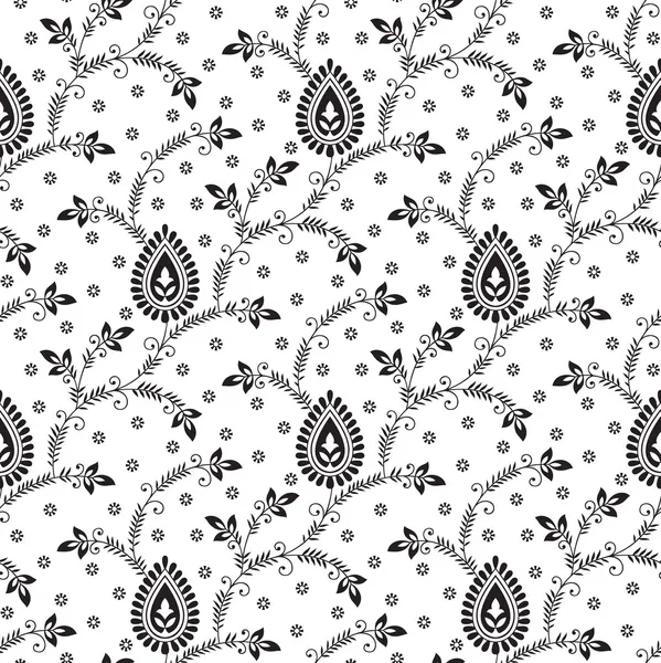 Seamless Black and White Paisley Pattern on Black Stock Vector -  Illustration of nature, leaf: 185455377