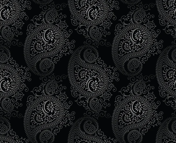 Fondo paisley real sin costuras negro — Archivo Imágenes Vectoriales