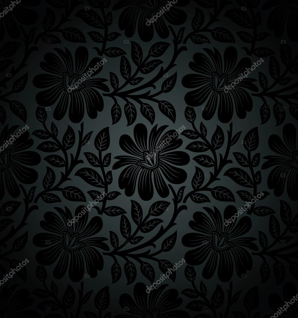 Royal Preto Sem Costura Papel De Parede Floral Vetores De Stock