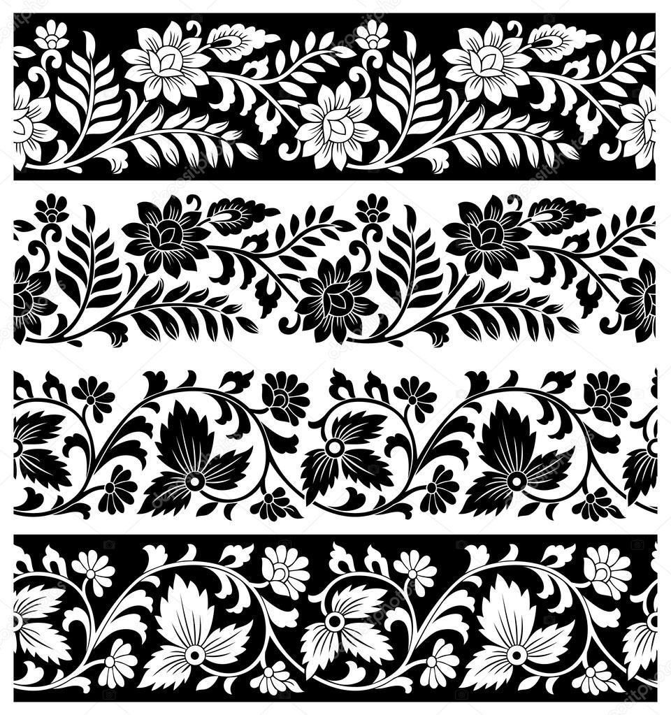 Fancy floral borders on white background