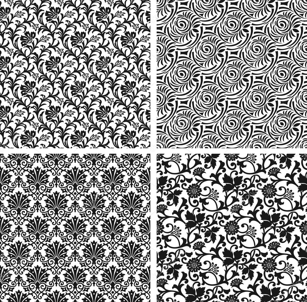 Set of seamless damask patterns