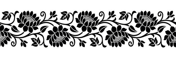 Traditional seamless Asian lotus flower border