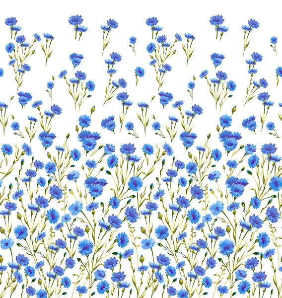 Seamless Blue Watercolor Flower Border Design White Background — Stock Photo, Image