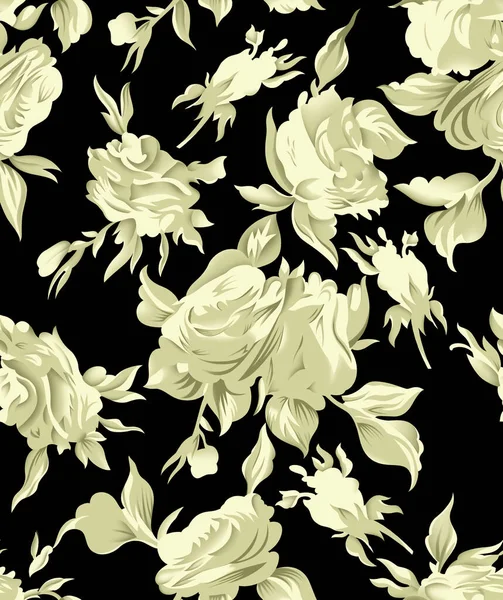 Sömlös Textil Blommönster Svart Bakgrund — Stockfoto