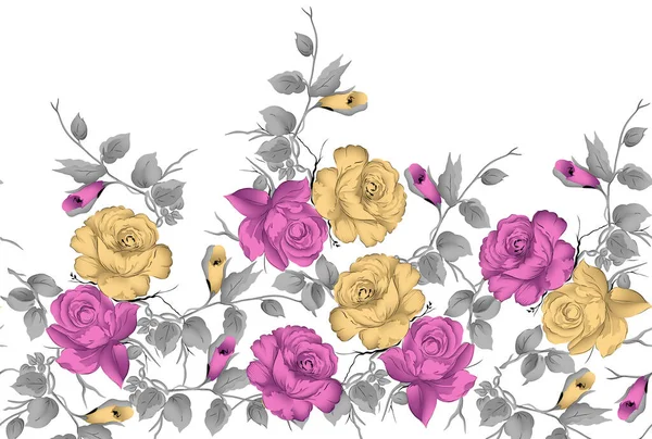 Seamless Rose Flower Border Design White Background — Stockfoto
