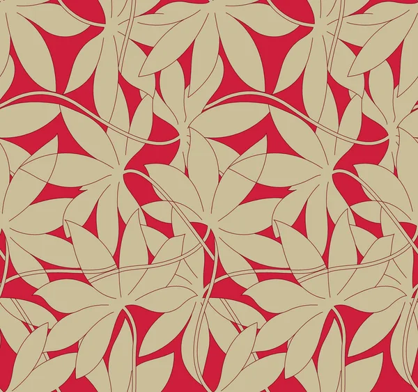 Nahtlose Blätter Muster Design Auf Rotem Hintergrund — Stockfoto