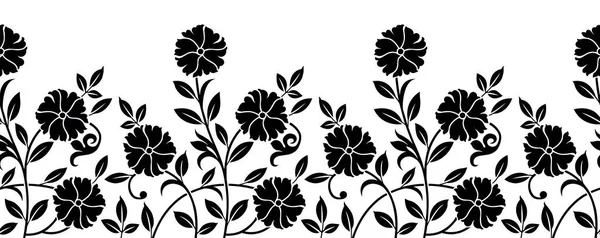 Bezešvé Černé Bílé Květinové Okraje Design — Stockový vektor