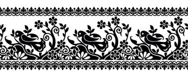 Ağaçta güzel bir kuşun oturduğu tekstil kumaş sınır tasarımı