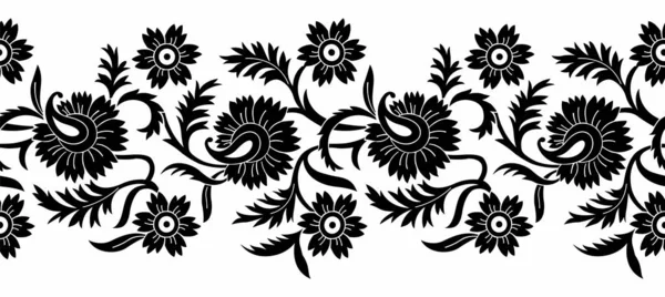 Traditionelles Asiatisches Paisley Randdesign Mit Blüten Und Blättern — Stockvektor