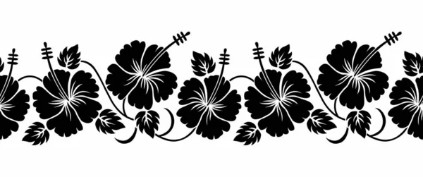 Vector Black White Hibiscus Flower Border Design — Stock Vector