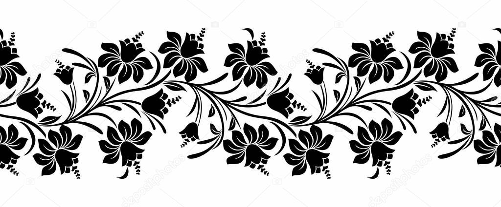 Vector black and white tulip flower border design