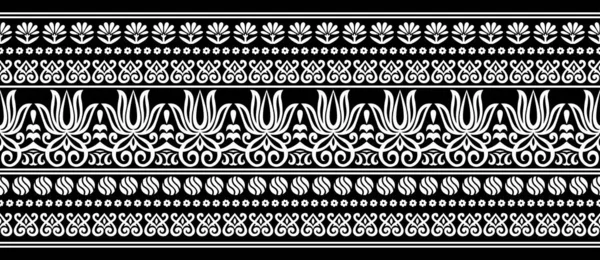 Design Tribal Bordure Fleur Lotus Noir Blanc — Image vectorielle