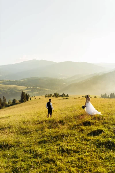 사랑에 아름다운 산에서 포즈를 취하는 — 스톡 사진