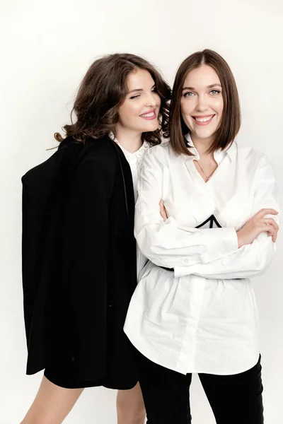 Beautiful Business Women Stylish Suits Posing Studio White Background — Stock Photo, Image