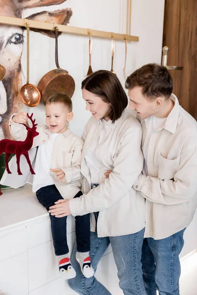 Happy Family Little Son Kitchen — Photo