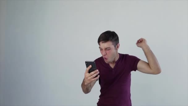 Circle Winner Gesture Amazed European Man Shocked Saying Wow Handsome — Stock Video