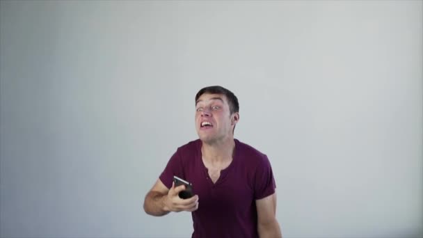 Yes Winner Gesture Amazed European Man Shocked Saying Wow Handsome — Αρχείο Βίντεο