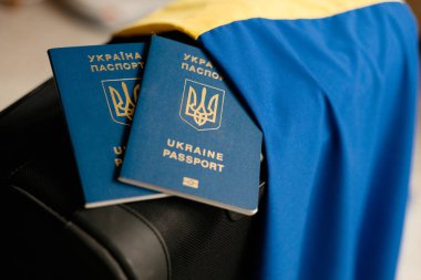 Bir bavulun üzerinde Ukrayna pasaportu