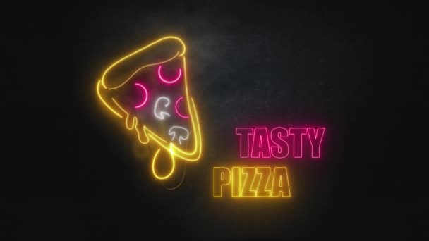 Neon Animation Pizza Dark Background — Stock video