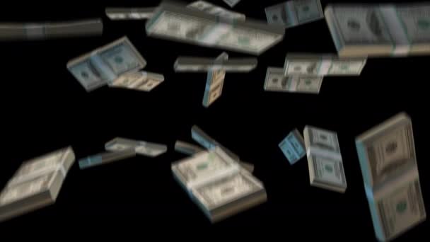Paquetes Dólares Cayendo Sobre Fondo Transparente Con Canal Alfa — Vídeos de Stock