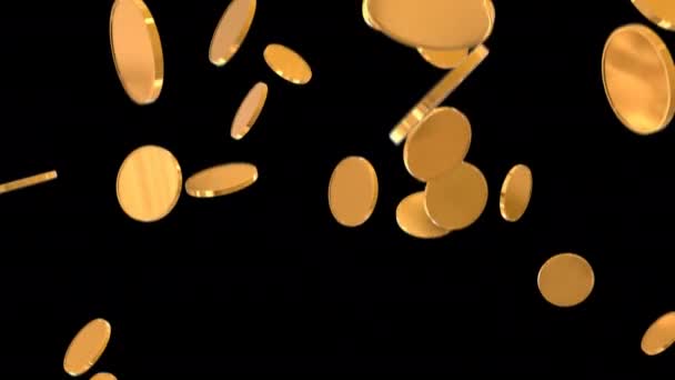 Fallende Goldmünzen Isoliert Mit Alphakanal — Stockvideo