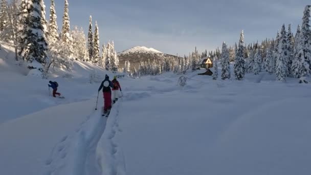 Les skieurs font leur chemin à travers la neige — Video