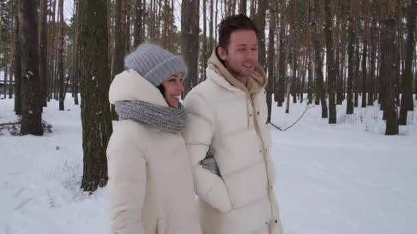 Girl and boy walking in winter — Stock Video