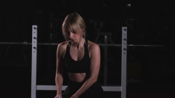 Girl Getting Ready Start Training Blonde Warms Stretches Starting Exercises — Stock Video