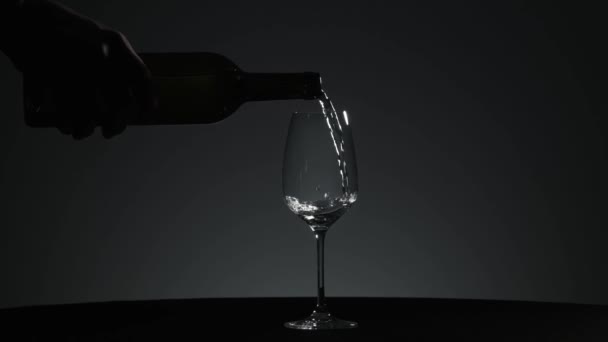 El vino blanco se vierte en una copa de vino — Vídeos de Stock