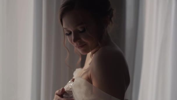 Happy morning of a beautiful bride — Stock Video