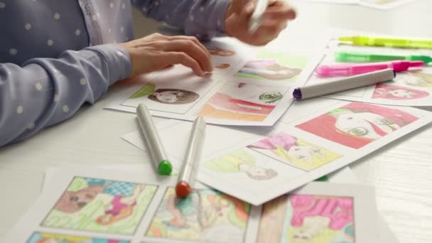 Artist Draws Color Storyboard Anime Comic Manga Style Illustrator Creates Stock Video