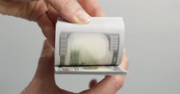 Een Stapel Geld Hand Honderd Dollar Biljetten Financieel Concept — Stockvideo