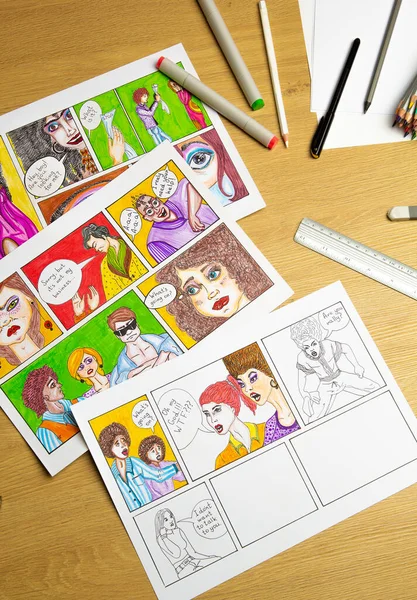 Comic Book Storyboard Paper Design Animation Sketches — ストック写真