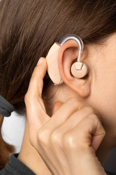 Hearing Aid Woman Ear Close — Foto de Stock