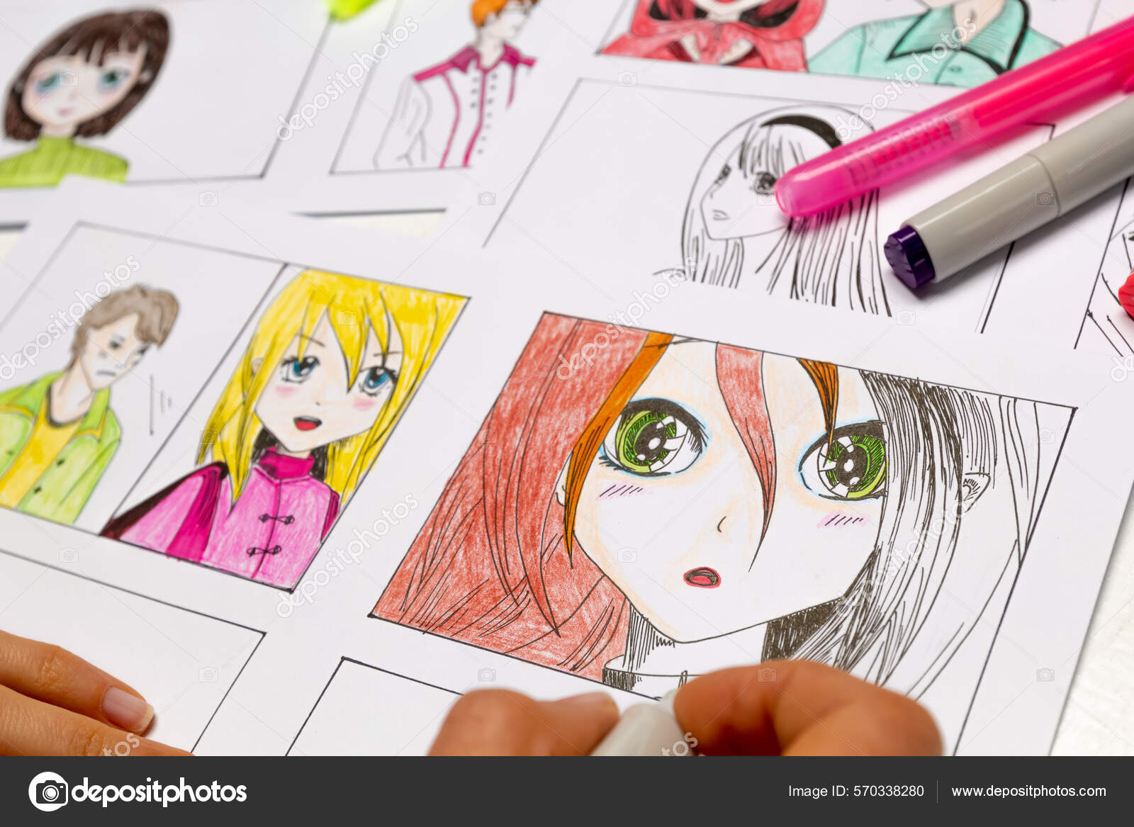 Desenho De Desenhando Um Vetor Rosto Garota Anime Para Esboço