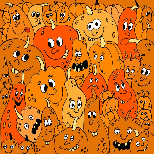 Colagem Abóbora Halloween Personagens Com Rostos Olhos Bocas Dentes Diferentes — Fotografia de Stock