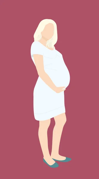 Una Joven Embarazada Está Pie Con Mano Apoyando Grande Vientre — Vector de stock