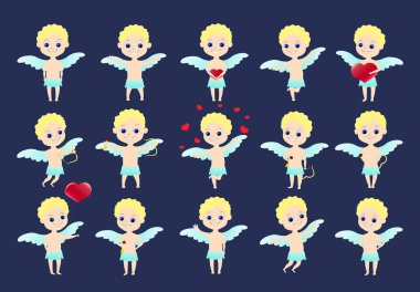 Sevgililer Günü için karalamalar. Oklu bir kalp tasviri ve arabada öpücükler ve arp ve aşk tanrısı, kanatlı kalpler. Çizgi film tarzındaki aşk atmosferi. 