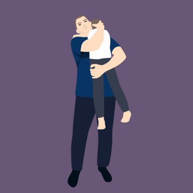 Yetişkin bir adam bir çocuğu kollarında tutar, onu birinden korur ve sakinleştirir. Tehdit hissi, tehlike, belki de bu bir aile içi şiddet durumu ya da narsist insanlarla olan ilişkilerden kaynaklanıyor..