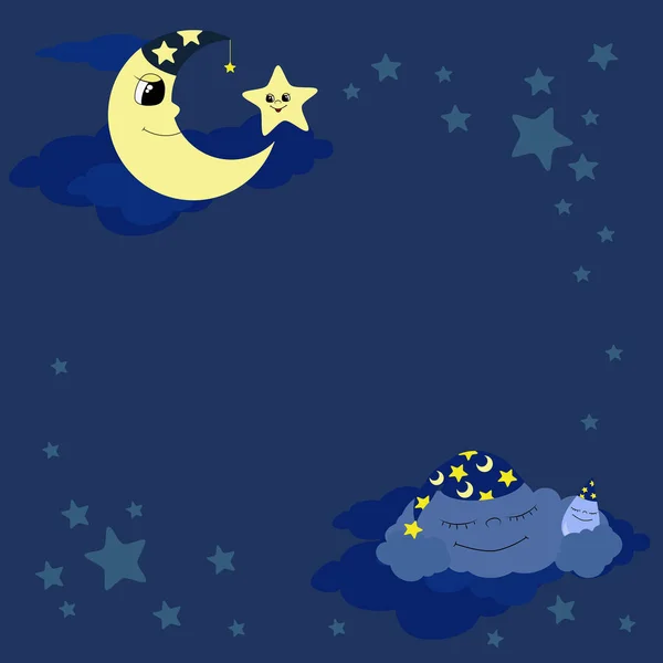 Illustration Lune Nuage Dans Ciel Calottes Sur Fond Bleu Place — Image vectorielle