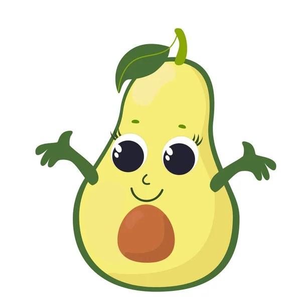 Avocado Cartoon Style Fruit Face Handles Happy Smiling Character Design — Vettoriale Stock