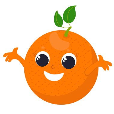 Cheerful orange isolated on white background. Character design for baby packaging, pattern, merchandise, shampoo or shower gel.