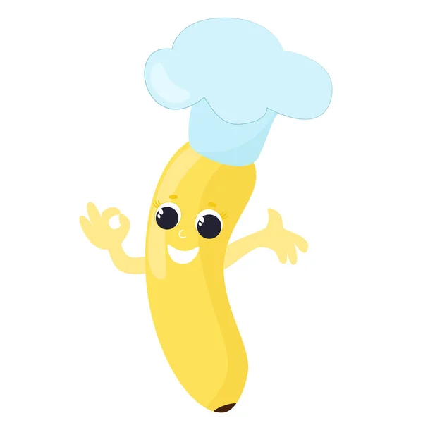Banane Dans Chapeau Chef Style Dessin Animé Caractère Design Pour — Image vectorielle