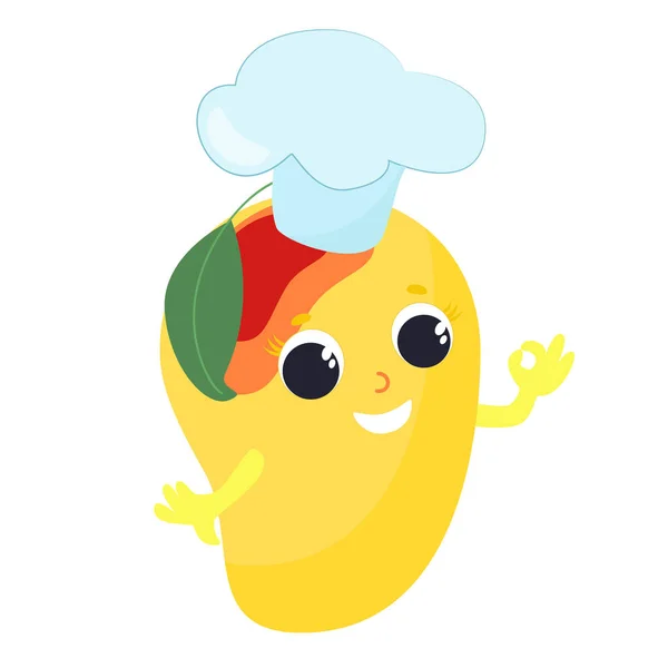 Mangue Style Dessin Animé Fruit Joyeux Sourit Porte Chapeau Chef — Image vectorielle