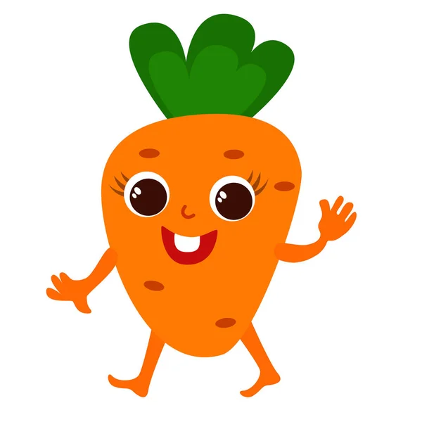 Приближается Забавная Морковка Овоща Лицо Руки Дизайн Персонажей Мультяшном Детском — стоковый вектор