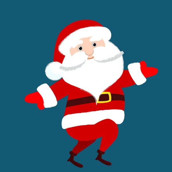 Santa Claus Está Corriendo Bailando Diseño Carácter Divertido Encantador Invierno — Vector de stock