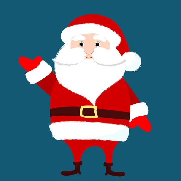 Santa Claus Standing Straight Waving Hello Winter Funny Character Design —  Vetores de Stock