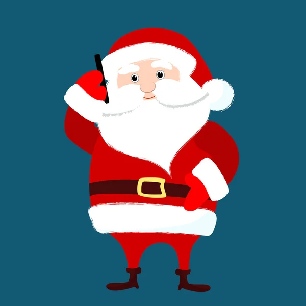 Santa Claus Talking Cell Phone Santa Cheerful Funny Character Design —  Vetores de Stock