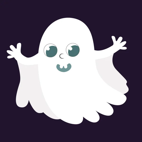 Cute Ghost Halloween Cartoon Character Flat Style — Stock Vector