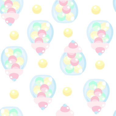 Şekerler için kusursuz desenli kavanoz ve içinde çizgi film tarzı lolipoplar. Mutfak tasarımı için Ukhor, çocuk tekstili, ambalaj.